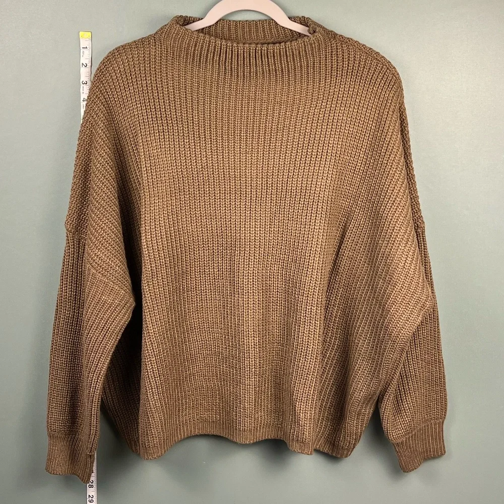 Large Coffee Brown Mock Neck Ribbed Sweater - SHEIN - Picture 1 of 2